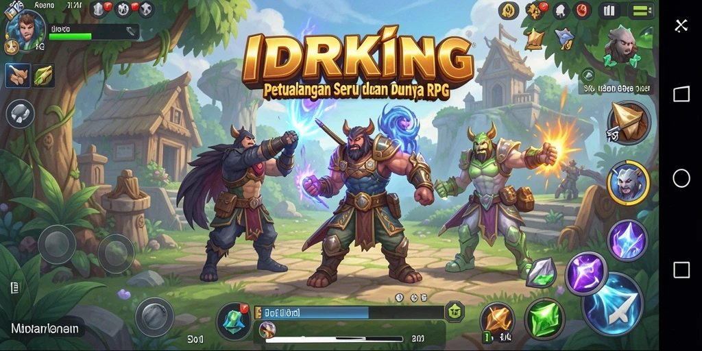 Tampilan gameplay epik di dunia RPG IDRKING dengan berbagai karakter.