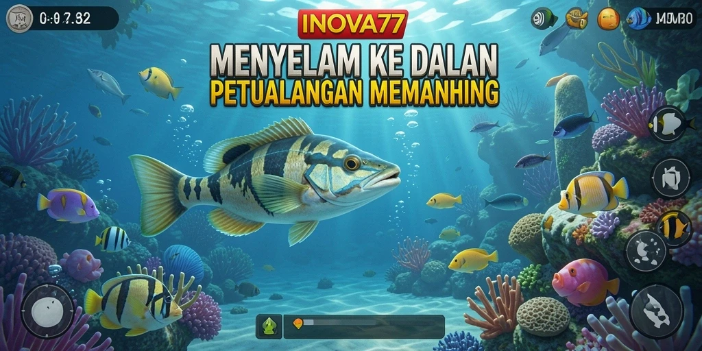 Screenshot gameplay INOVA77 menampilkan aksi memancing yang seru.