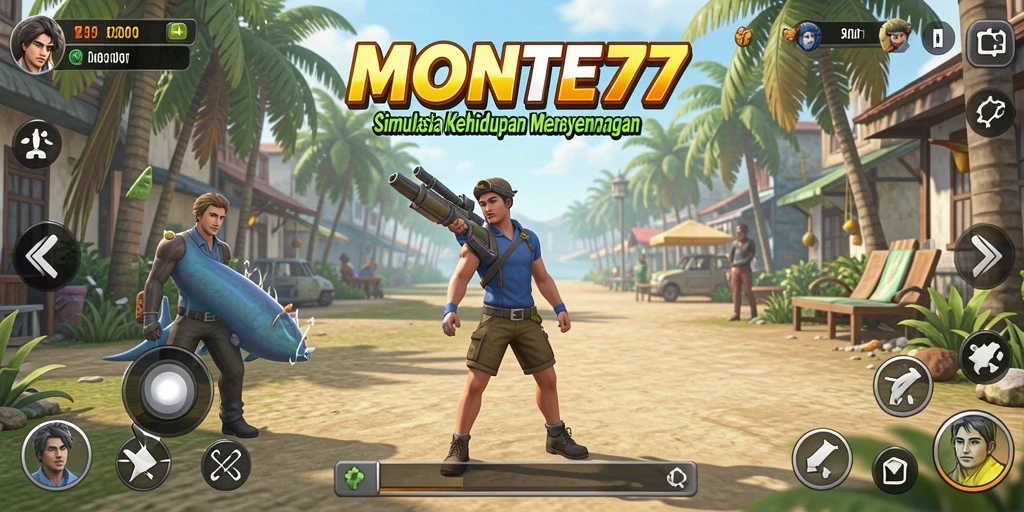 Tangkapan layar utama MONTE77 menunjukkan gameplay dinamis dan interaksi pemain.