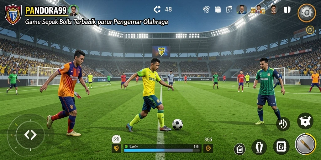 Tampilan gameplay PANDORA99 yang menegangkan saat bertanding sepak bola.