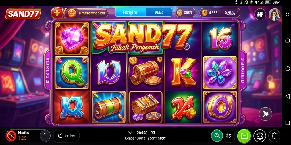 Tampilan gameplay menarik dalam permainan Slot SAND77 yang penuh warna.